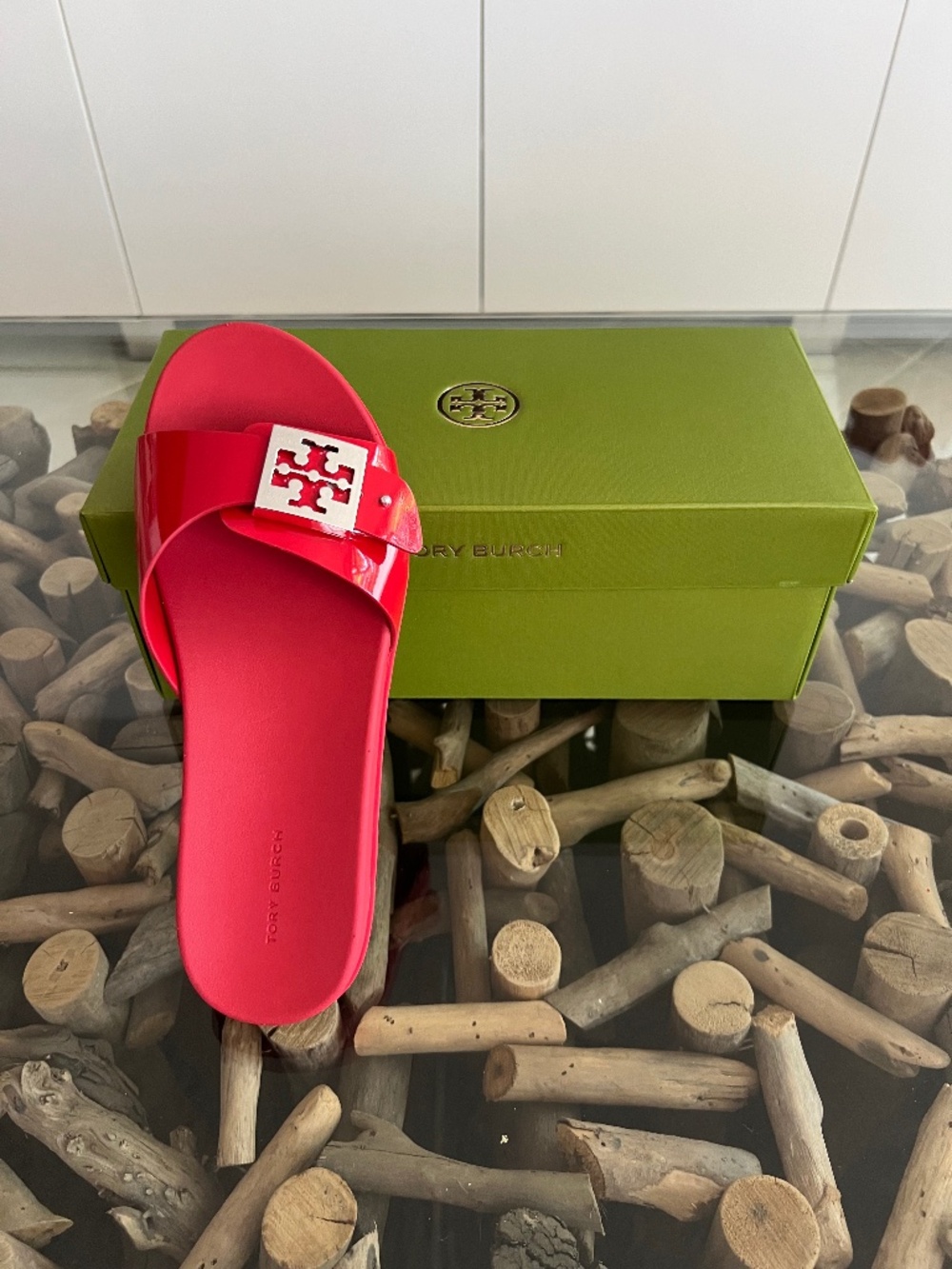 TORY BURCH Lipstick Red Mellow Buckle Slide Sandals